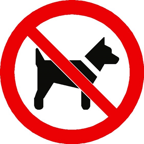 Panneau interdit aux chiens ISO 7010 - P021 Dimension Ø 50 mm Matière vinyle adhésif Detail planche de 10 pictos