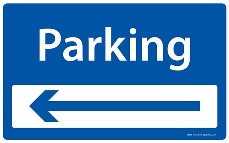 Panneau d'obligation de parking direction à gauche