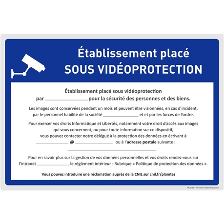 Panneau Etablissement sous vidéoprotection RGPD - Direct Signalétique