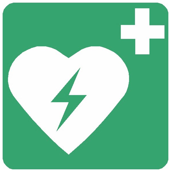 Panneau de secours DAE site équipé d'un défibrillateur cardiaque