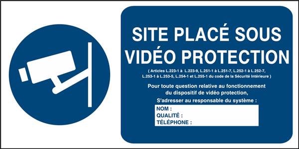 Panneau 'site sous vidéoprotection' autocollant blanc 210x150mm