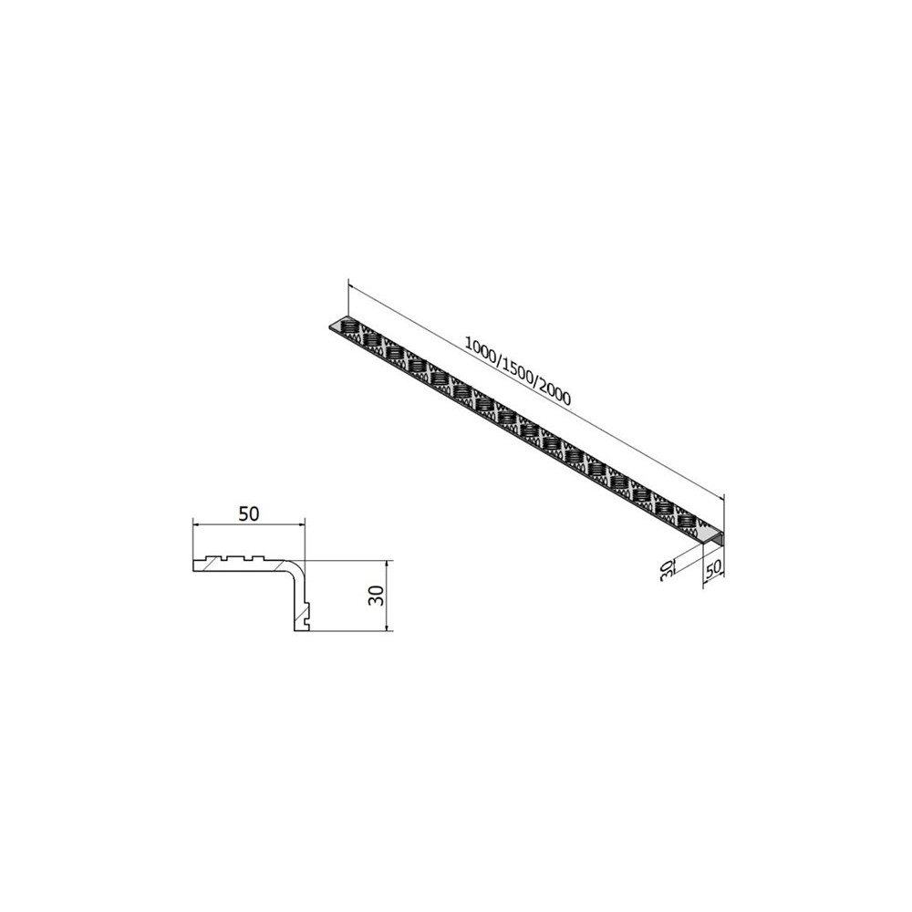 Nez de marche aluminium larmé, larg 70 ou 50 mm - Direct Signalétique