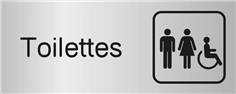 Etiquette gravée avec texte et picto Toilettes handicapés hommes/femmes  - H 80 x L 200 mm - Gamme Métal