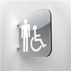 Plaque en drapeau Toilettes Hommes PMR - Gamme Drap´Icone® - 200 x 200 mm