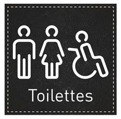 Plaque de Porte Toilettes Hommes, Femmes et PMR - H110 x L110 mm - Gamme Dark cuir