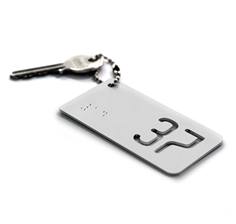 Kit porte clé chiffres découpés  alu anodisé - H40 x 80 mm - Evidé+Braille - Avec chainette 114 mm en acier nickelé - Gamme Wood