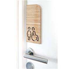 Plaque de Porte Toilettes Femmes Handicapées - H 200 x Larg 97 mm - Bambou -Gamme Woody®