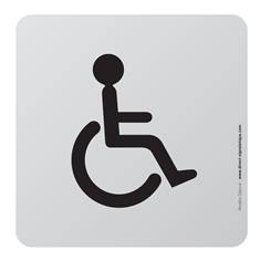 Plaque de porte aluminium brossé Picto Toilettes Handicapés - 100 x 100 mm - Gamme Bross
