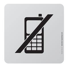 Plaque de porte aluminium brossé Picto Téléphones interdits - 100 x 100 mm - Gamme Bross