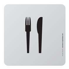Plaque de porte aluminium brossé Picto Restaurant - 100 x 100 mm - Gamme Bross