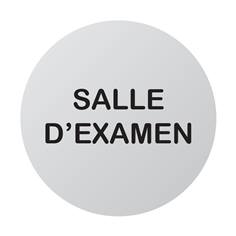 Plaque de porte aluminium brossé Texte Salle d´examen - Ø 83 mm - Gamme Bross