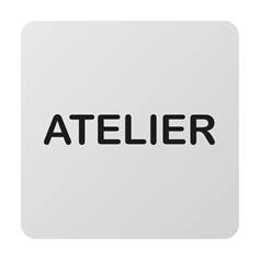 Plaque de porte aluminium brossé Texte Atelier - 100 x 100 mm - Gamme Bross