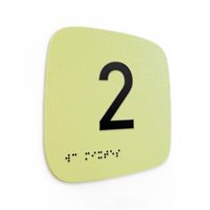 Plaque de porte Touchy® Square - Chiffre 2 - 120 x 120 mm - Relief et braille