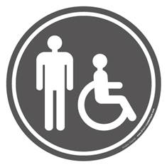 Plaque de porte autocollante Picto Toilettes Homme Handicapé - Vinyle adhésif Gris