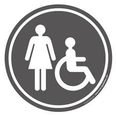 Plaque de porte autocollante Picto Toilettes Femme Handicapé - Vinyle adhésif Gris