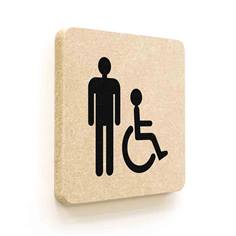 Plaque de porte carrée Picto Toilettes Hommes Handicapés en Bois médium  - 120 x 120 - Gamme Leaf®