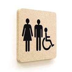 Plaque de porte carrée Picto Toilettes Hommes Femmes Handicapés en Bois médium - 120 x 120 - Gamme Leaf®