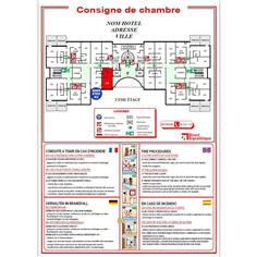 Plan et consignes pour chambres d´hôtel traduites en 4 langues - Format A4