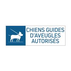 Panneau Chiens guides d´aveugles autorisés Alu dibond H 150 x L 450 mm