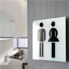 Pictogramme verre trempé - Toilettes Hommes/Femmes - 150 x 150 mm - Gamme Glass